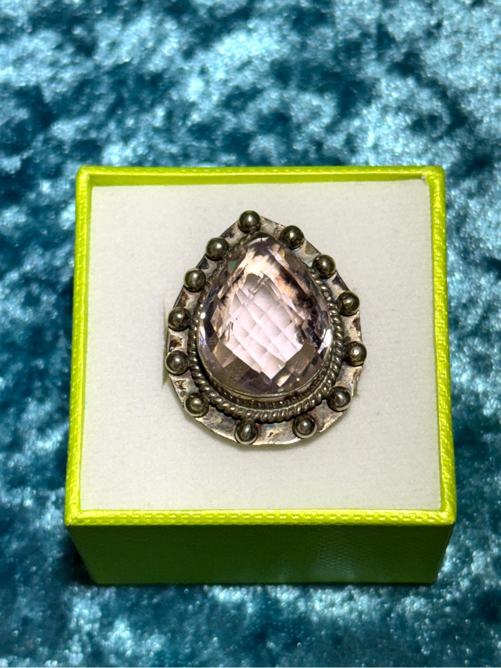 VTG Sterling Silver Pink Teardrop Crystal Cocktail Costume Ring